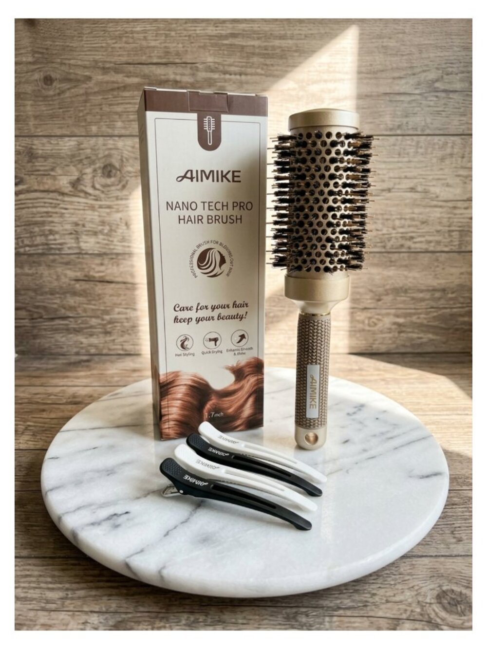 Round Blow Out Hair Brush Nano Thermal Ceramic Ionic Boar Bristle 1.7 Inch